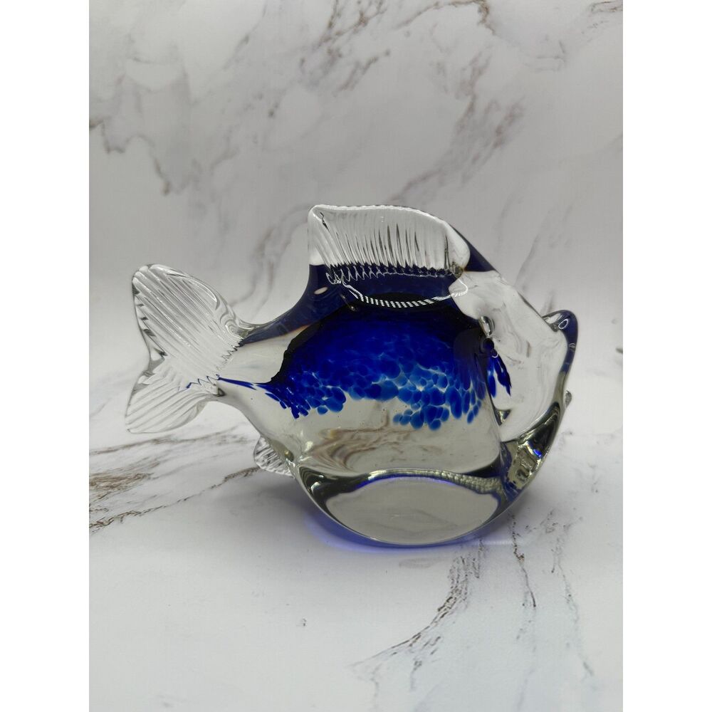 Murano Topical Fish Art Glass 7" Hand Blown Sculpture Sommerso Blue Fish